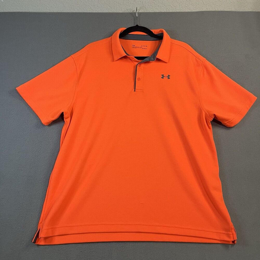Under Armour Men's Shirt Bright Orange Neon Size XL Loose Fit Short Sleeve Polo